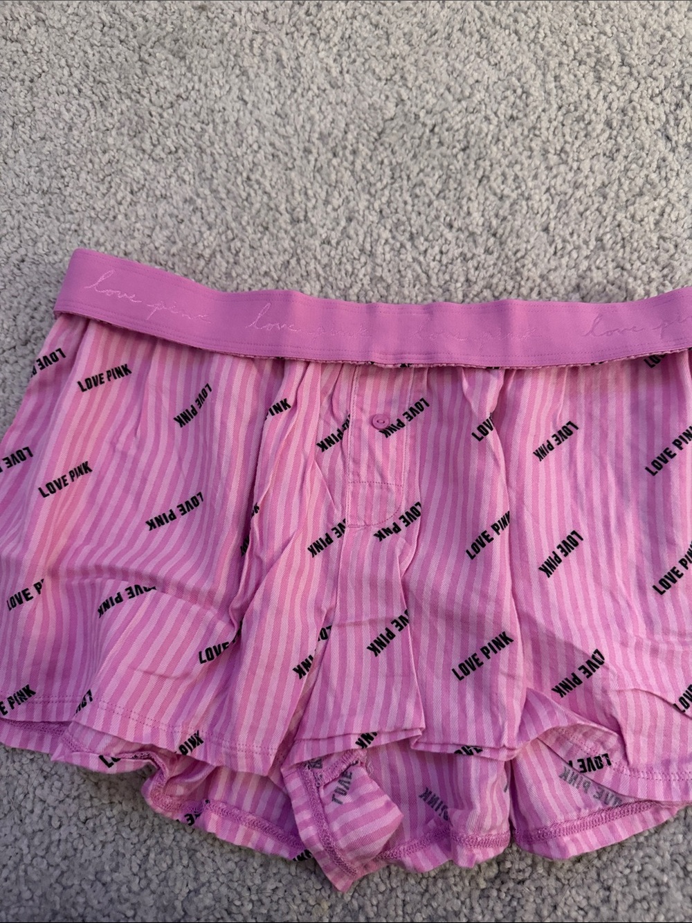 PINK Victoria's Secret Pink Striped Ruffle Sleep Shorts with 'LOVE PINK' Print